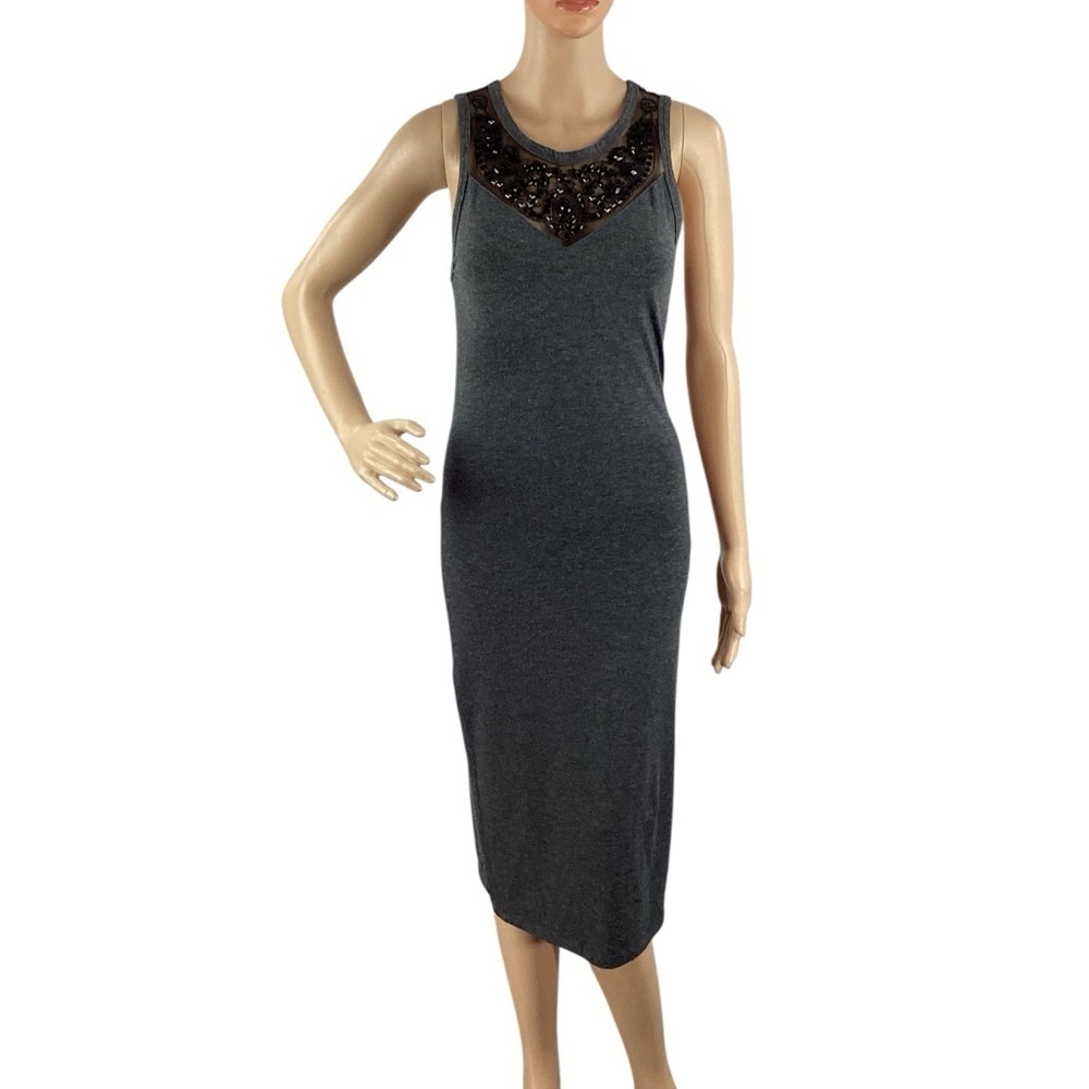 Express Embellished Sleeveless Bodycon Midi Dress Gray Size M